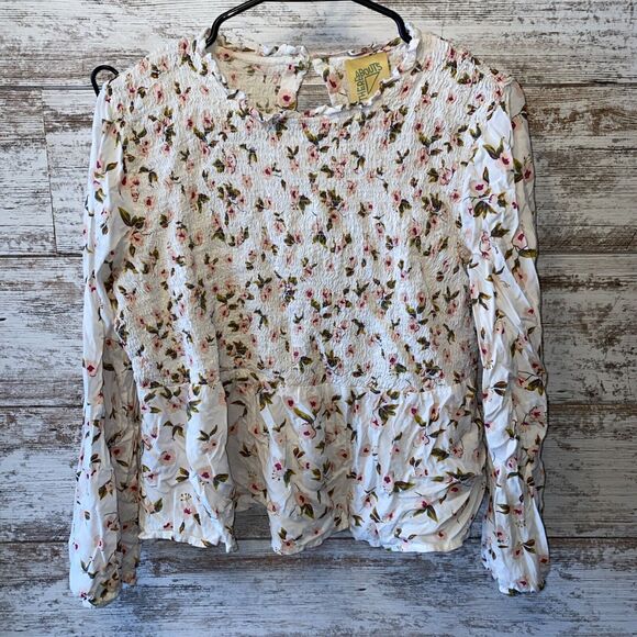 There Abouts Floral Long sleeve White Ruched Peplum Girls Top Size XL - Picture 1 of 4